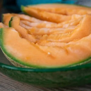 Sliced cantaloupe on a platter