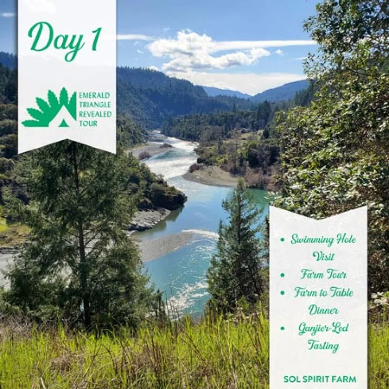Emerald Triangle Revealed Tour day 1 itinerary over a river canyon